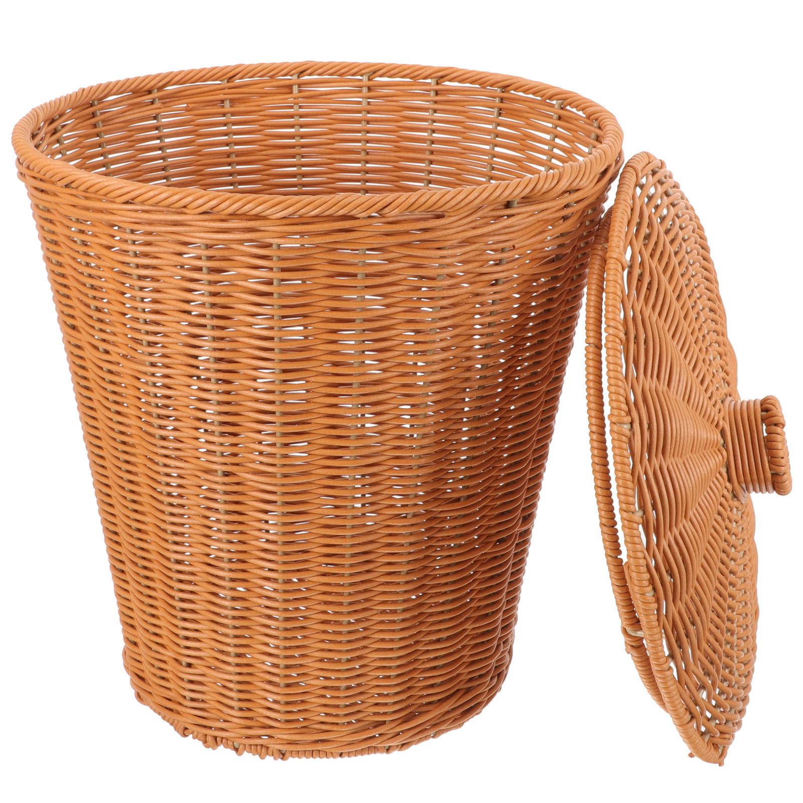 Cesto Rotondo Intrecciato in Plastico con Coperchio, Cestino Portaoggetti Multifunzionale Resistente alla Deformazione, per Decorazione e Lavanderia