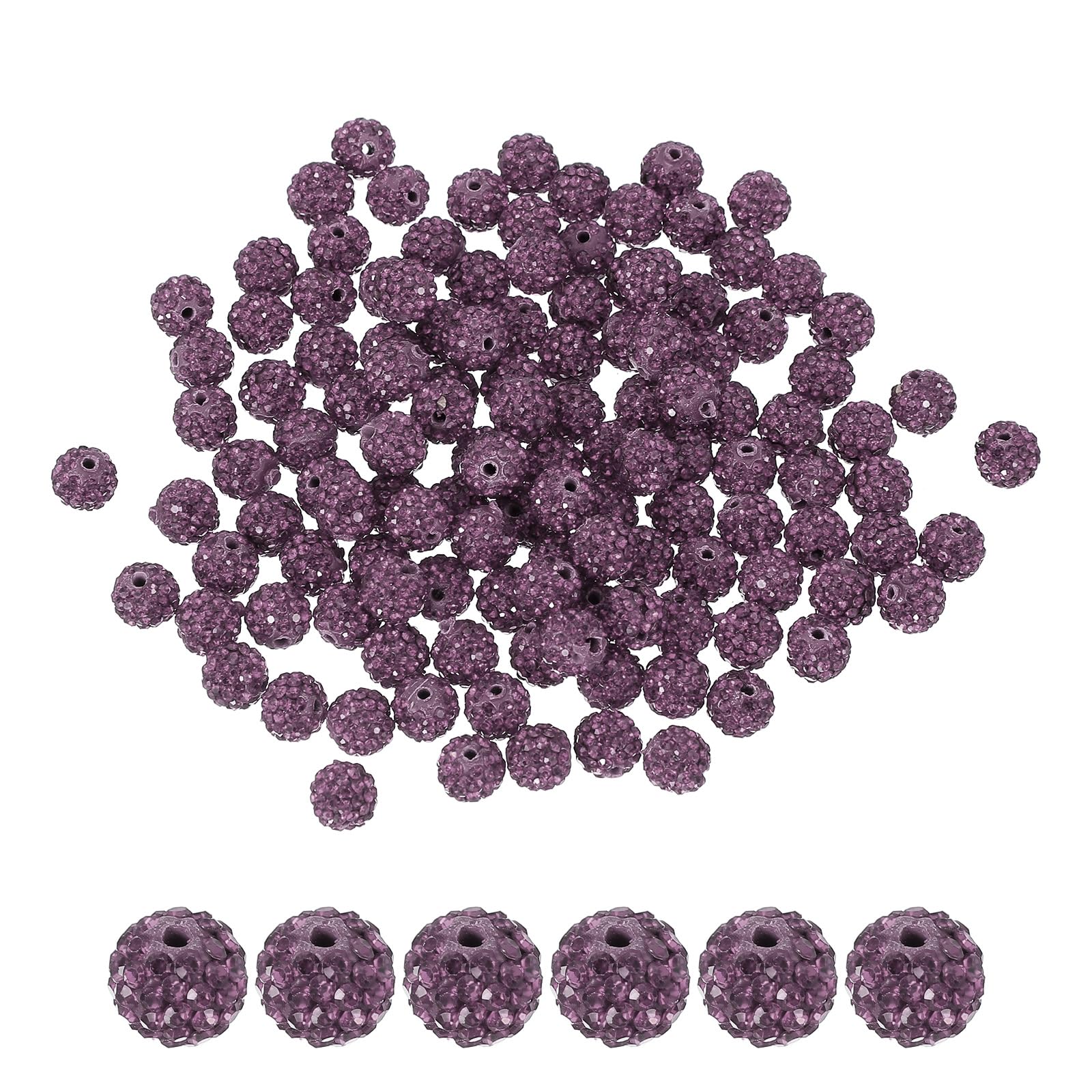 PATIKIL 100 Pcs Rhinestone Beads for Jewelry Making 10mm Shiny Round Disco Ball Beads Sparkle Crystal Clay Spacer with Hole for Bracelet Necklace DIY Crafting Light Purple