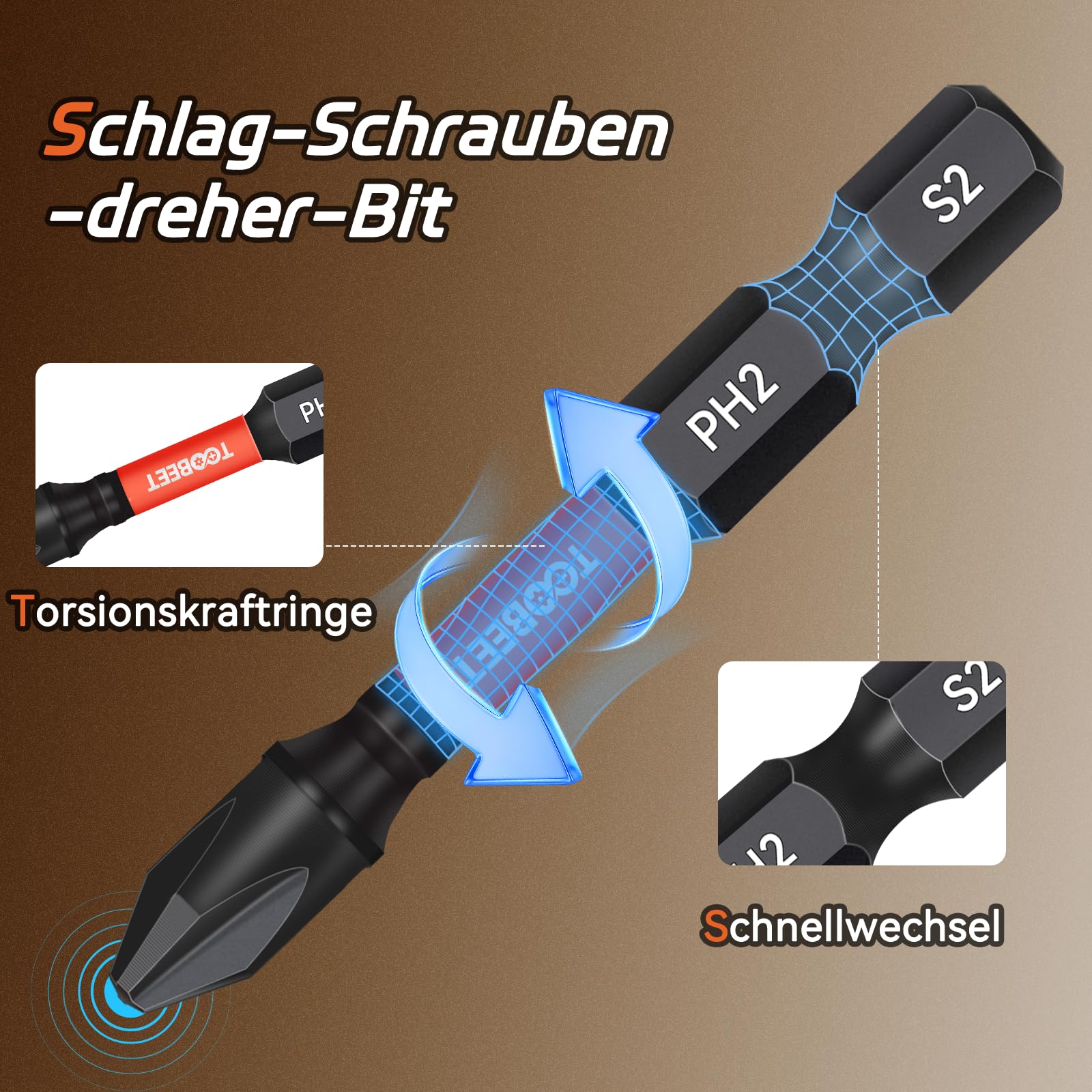 Impact Torx Schraubendreher-Bits-Set, Magnetischen S2-Stahl 25mm 91tlg. (T10/T15/T20/T25/T30) Bits-Set für Schlagwerkzeuge mit 1 langem Bithalter (60 mm) inkl. robuster Aufbewah Ungsbox