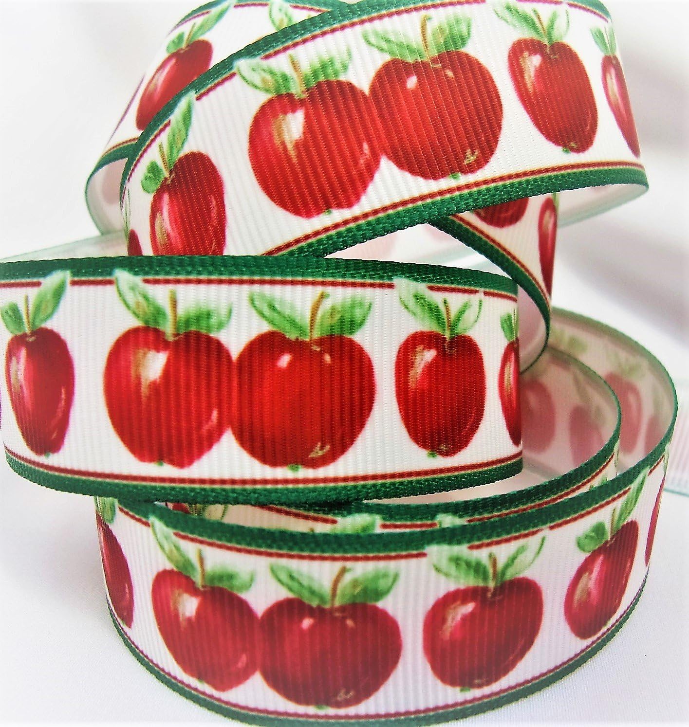 Grosgrain Ribbon Red Apple Print - 7/8 Wide - 10 Yards - for Hair Bows and Crafts!