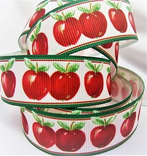 Grosgrain Ribbon Red Apple Print - 7/8" Wide - 10 Yards - for Hair Bows and Crafts!
