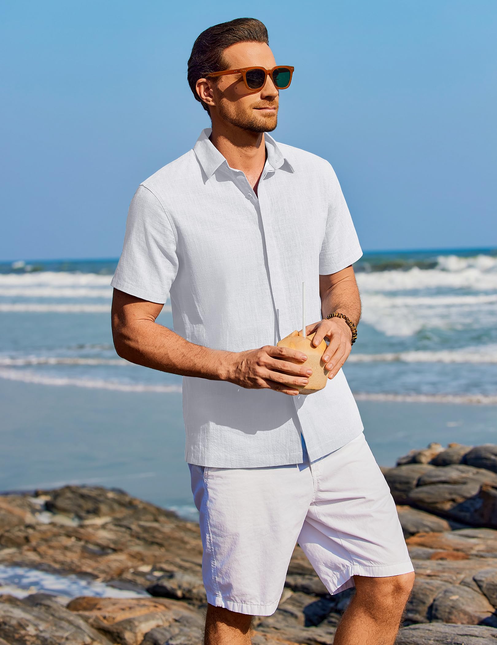 COOFANDY Camisa Hombre Manga Corta Verano 100% Algodón Camisas Hombre Casual Regular Fit — view 3
