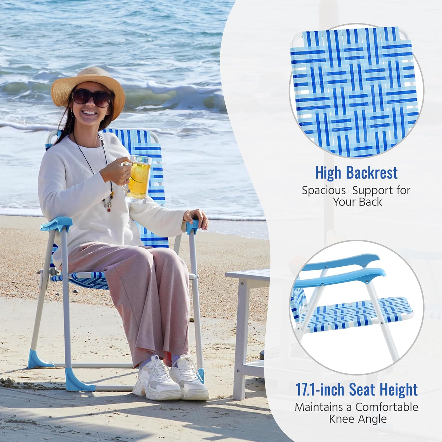 Yaheetech Patio Webbed Lawn Chairs, Outdoor Nylon Fabric Portable Camping Chair Folding Dining Chairs for Beach Yard Garden