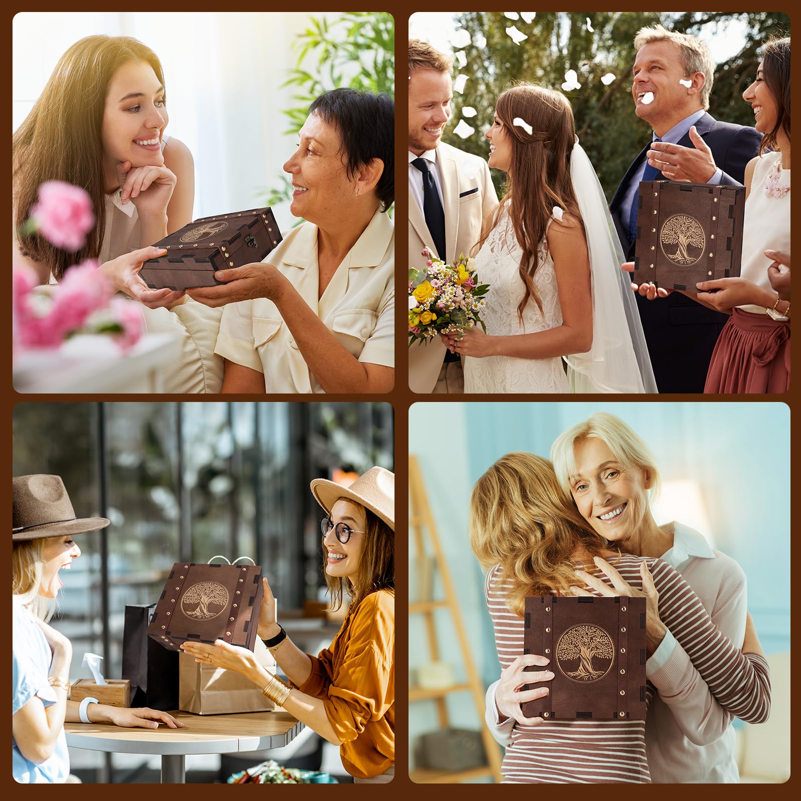 MACEVIA Caja de recuerdo con grabado de árbol de la vida, organizador de fotos, caja de recuerdos de madera, caja de tarot, caja de bruja, almacenamiento decorativo, ideas de regalo únicas para