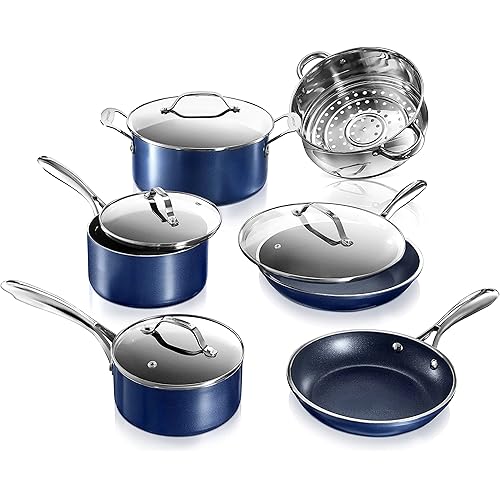 Granitestone Blue Cookware Sets Nonstick Pots and Pans Set– 10pc Kitchen Cookware Sets Cookware Pots and Pans for Cooking Pan Set Granite Stone Cookware Set Non Sticking Pan Set – Dishwasher Safe