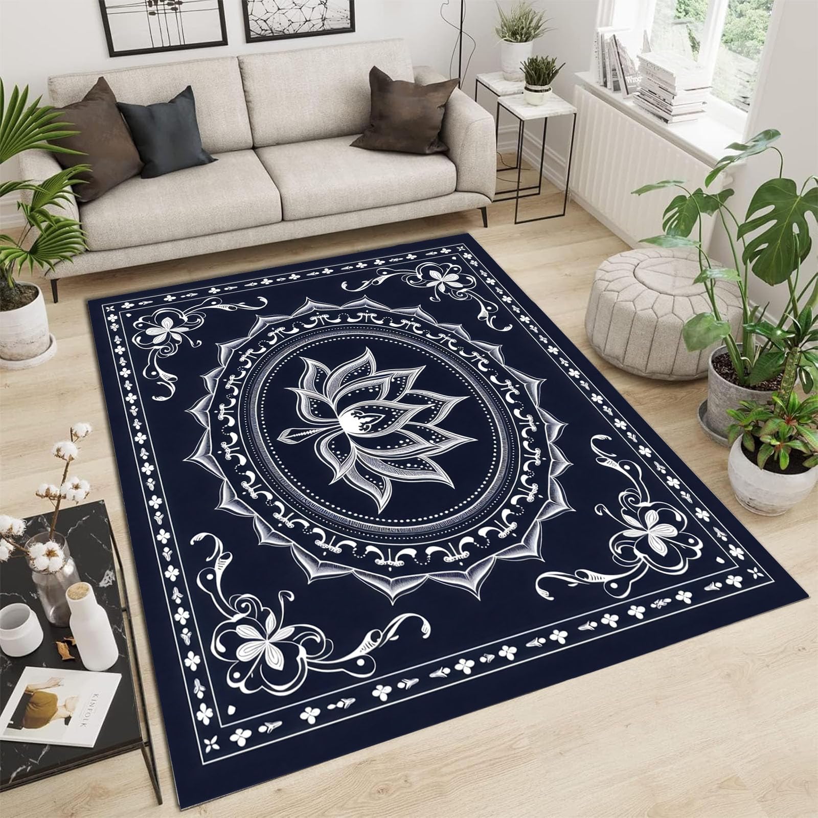 Tapis de salon bleu foncé 120x180 cm pour créer une entrée chaleureuse