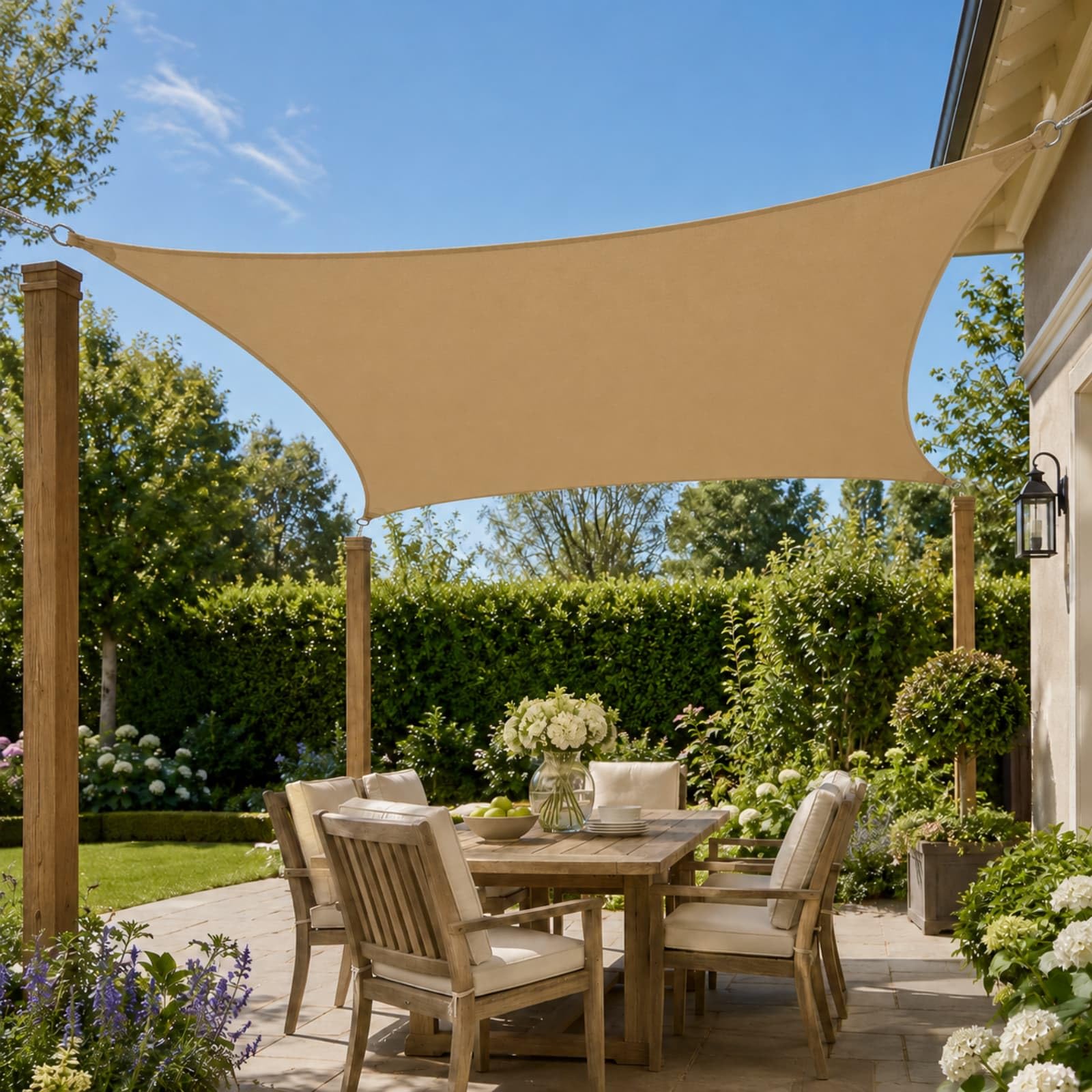 Voile d'ombrage imperméable avec oeillet toile ombrage extérieur terrasse jardin 4x4m