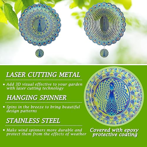 Miniatura 4 de Molinillos de viento de pavo real, regalos de pavo real para mujeres, mamá, abuela, esposa, 12 pulgadas, gran metal, 3D, cinético, molinillos de