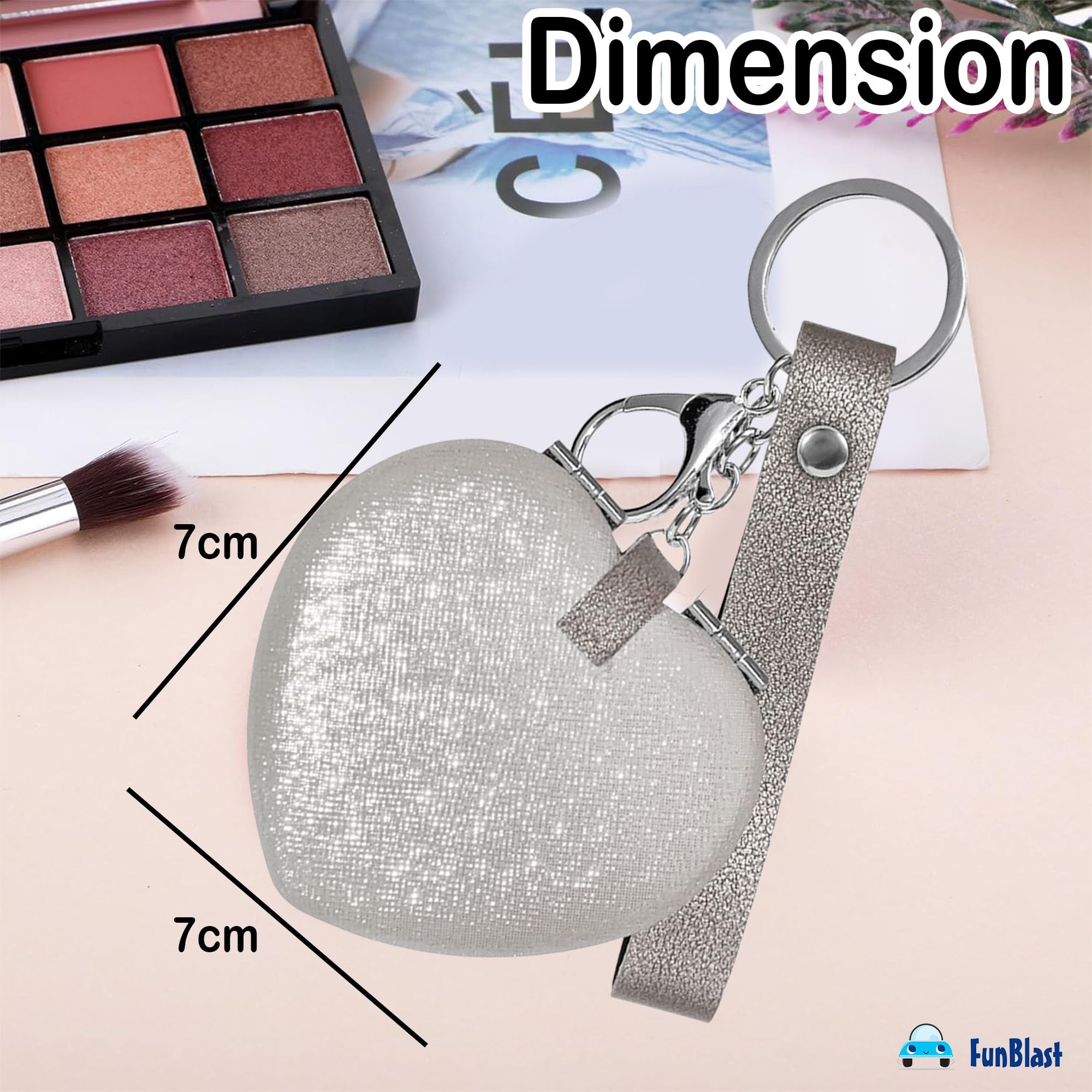 FunBlast Heart Shape Makeup Mirrors for Women, Aesthetic Mini Mirror, Portable Folding Double Sided Compact Mirror with 1X & 2X Magnification, Keychain Mirrors (Grey-Random) 1