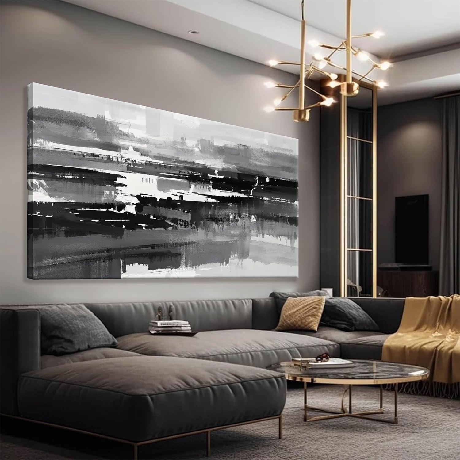 Black Grey And White Abstract Wall Art For Living Room Large Size Canvas Art Wall Decor Bedroom Office Decor Black Grey Abstract Wall Decor Painting Abstract Art Prints 29×58 In