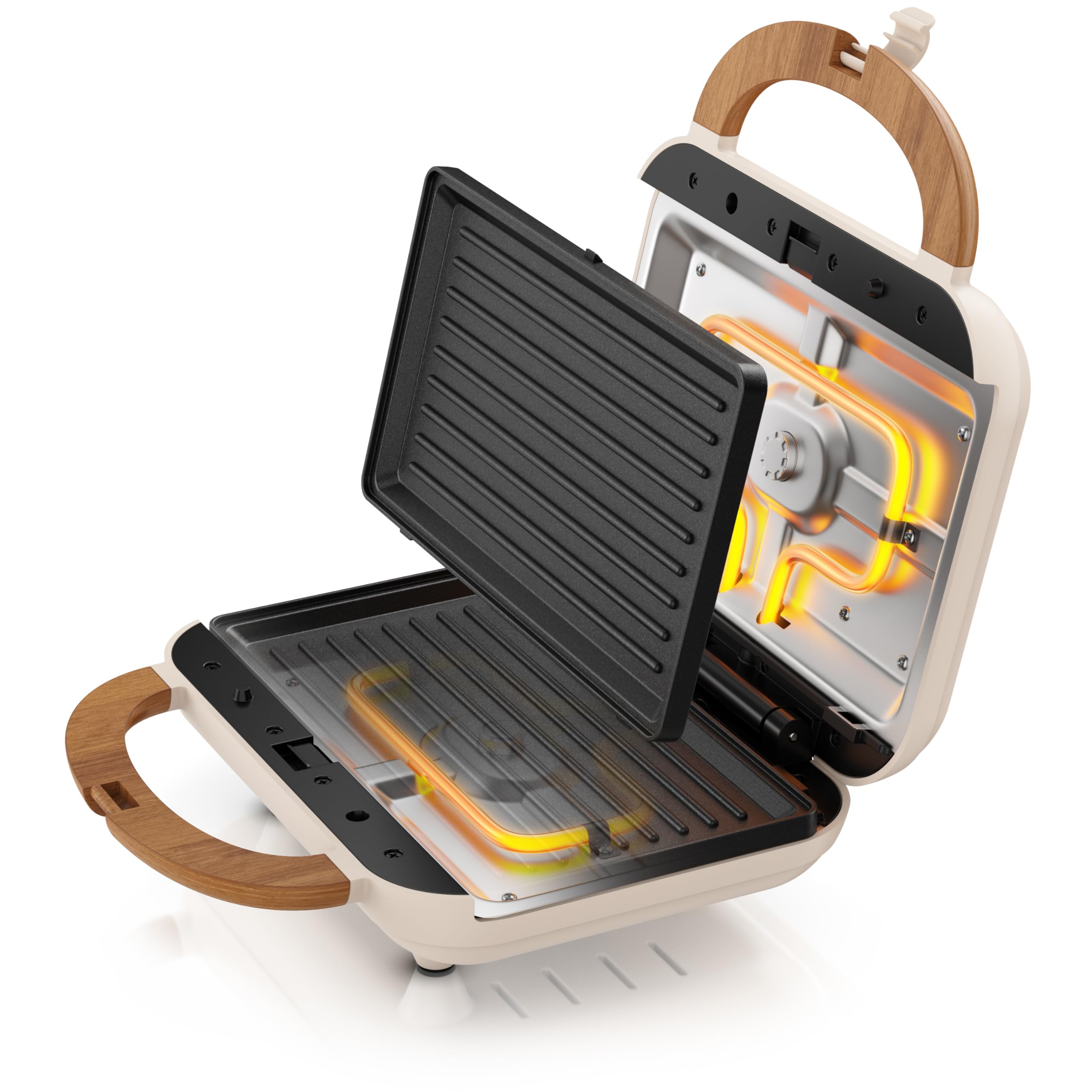 Arendo Sandwichmaker 3in1 Waffeleisen Kontaktgrill mit abnehmbaren Platten 2 Zonen Antihaftbeschichtung BPA frei Temperaturkontrolle