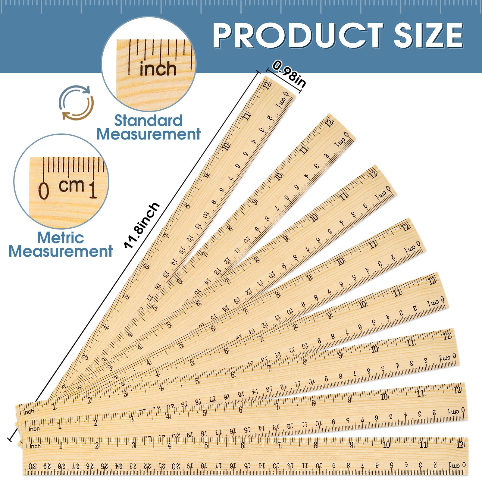 Holzlineal 30,5 cm, Großpackung für Klassenzimmer, Holzlineal mit Zentimetern und Zoll, 2 Skalen-Messlineale für Kinder, Studenten, Lehrer, ideal für Schulanfang, Büro, Heimbedarf, 100 Stück