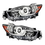 Headlights Assembly Compatible with 2013 2014 2015 2016 Mazda CX-5 Front Light Amber Reflector Clear Lens Chrome Housing OE Headlamp Replacement Driver & Passenger Side