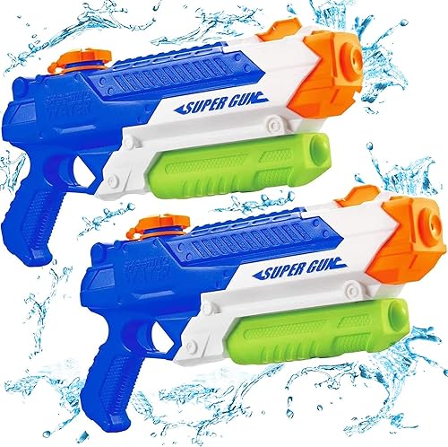 Miniatura 8 de Pistolas de agua para niños – Pistolas de chorro de verano de 400 CC/40 pies para niños de 3 años en adelante – Paquete de 2 juguetes al aire libre