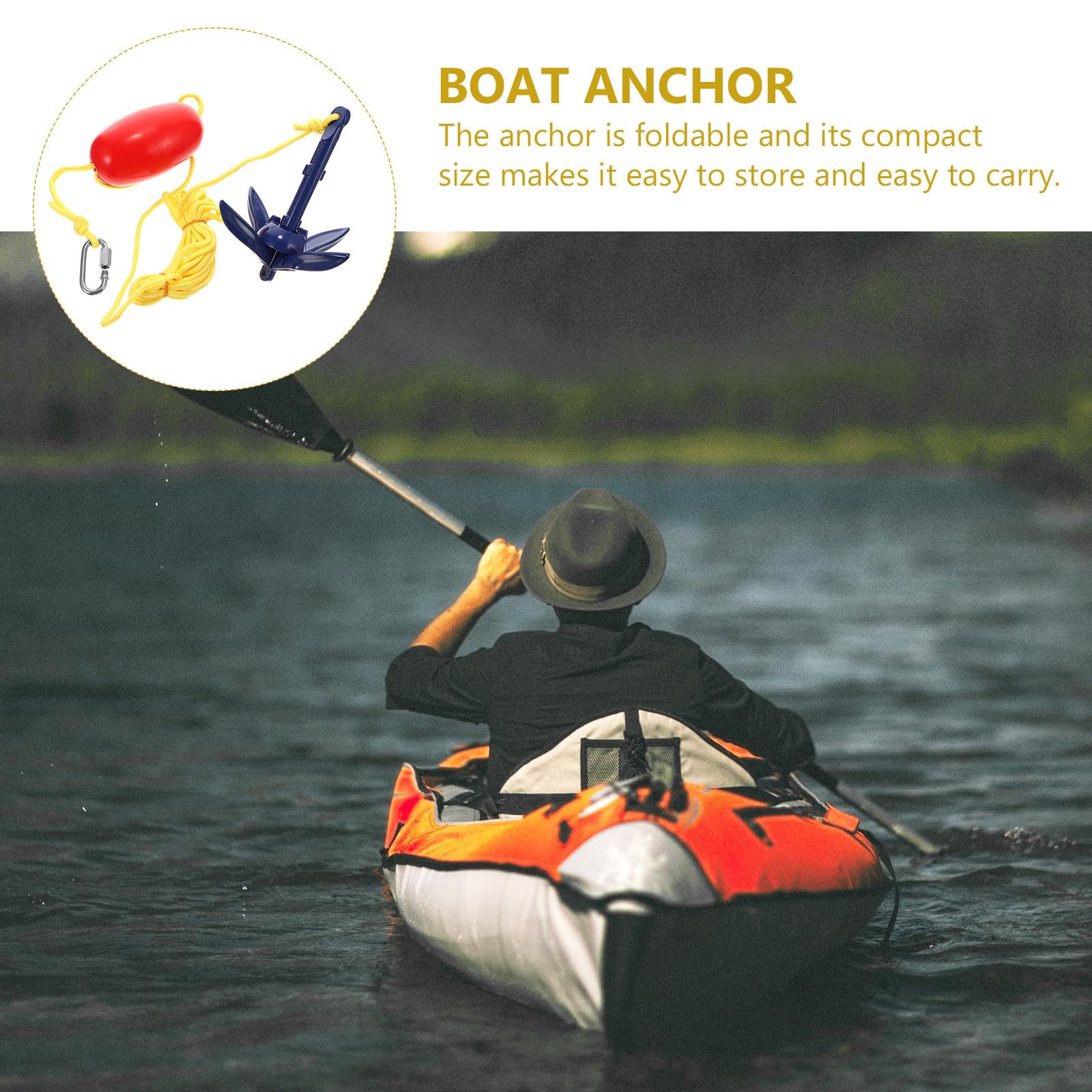 Levemolo Juego de 1 Set de Anclas Plegables de Aleación de Aluminio para Kayak y Balsa, Portátil y Fácil de Transportar Cuerda y Gancho de Resorte