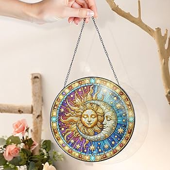 Amazon.co.jp: FLAGWIX 太陽 月 装飾 - 本物のステンドグラス