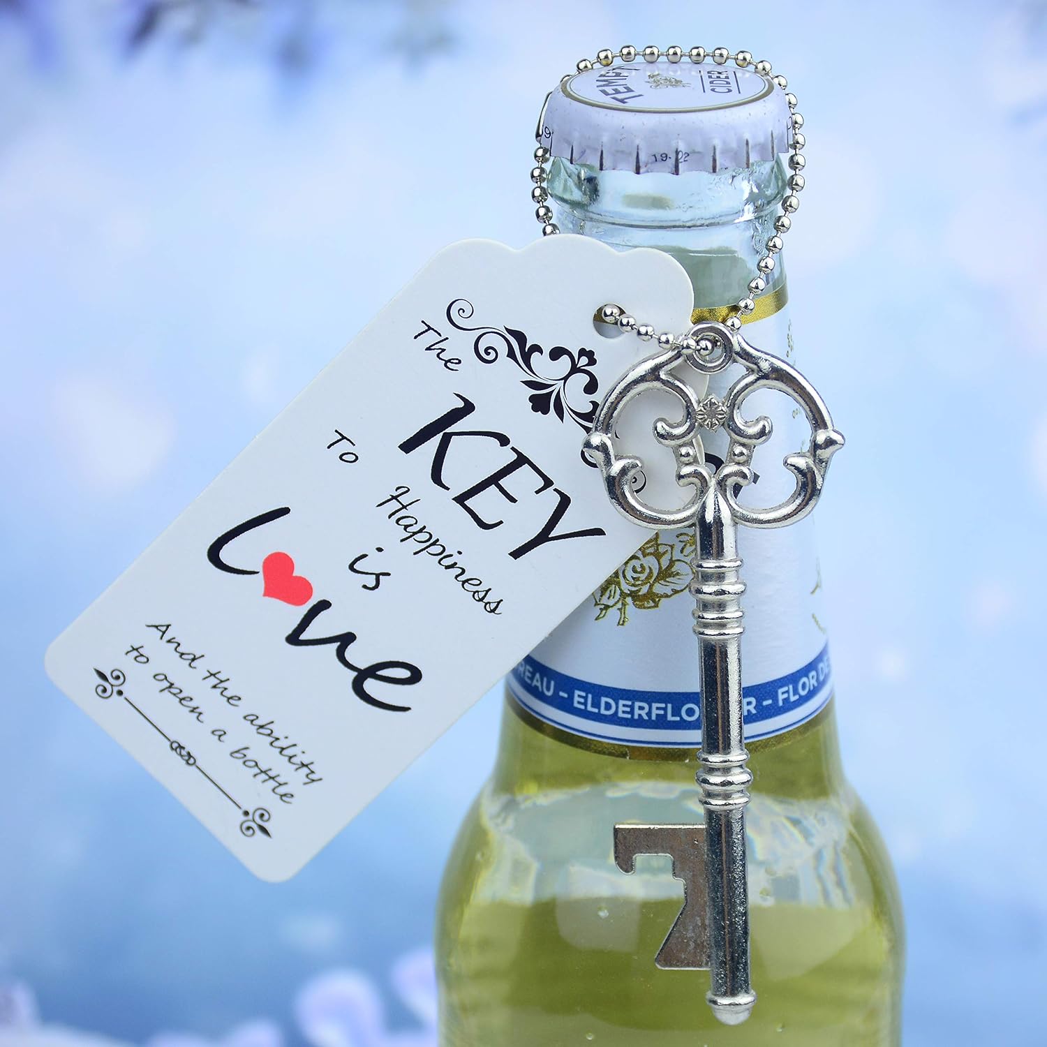 Flash Deals - 40% OFF Aokbean 52pcs Vintage Skeleton Key Bottle Opener Party Favor Wedding Favor Guest Souvenir Gift Set with Escort Thank You Tag Card and Keychain (Antique Silver)
