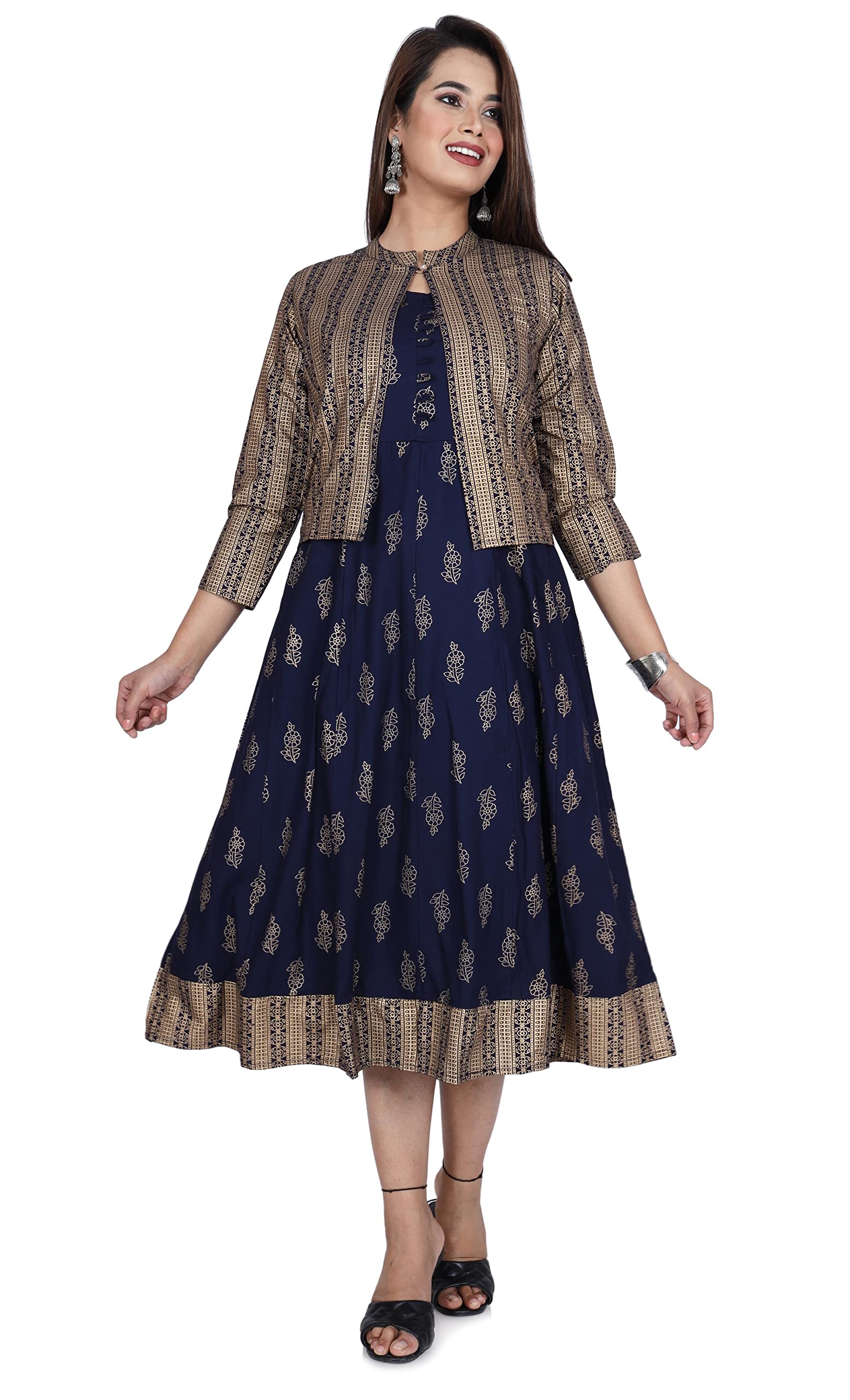 Indra Women Rayon Stylish White Kurta with Stylish Jacket, Festive and Causal