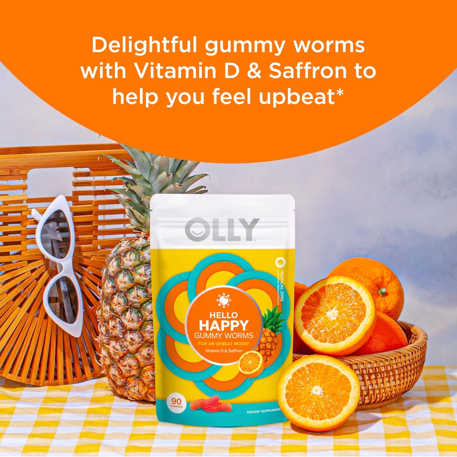 Buy OLLY Hello Happy Gummy Worms, Mood Balance Support, Vitamin D