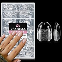 Vista 32 de UNA GELLA 216 puntas de uñas de almendra medianas, uñas postizas de gel preformadas para cobertura completa, uñas postizas francesas acrílicas
