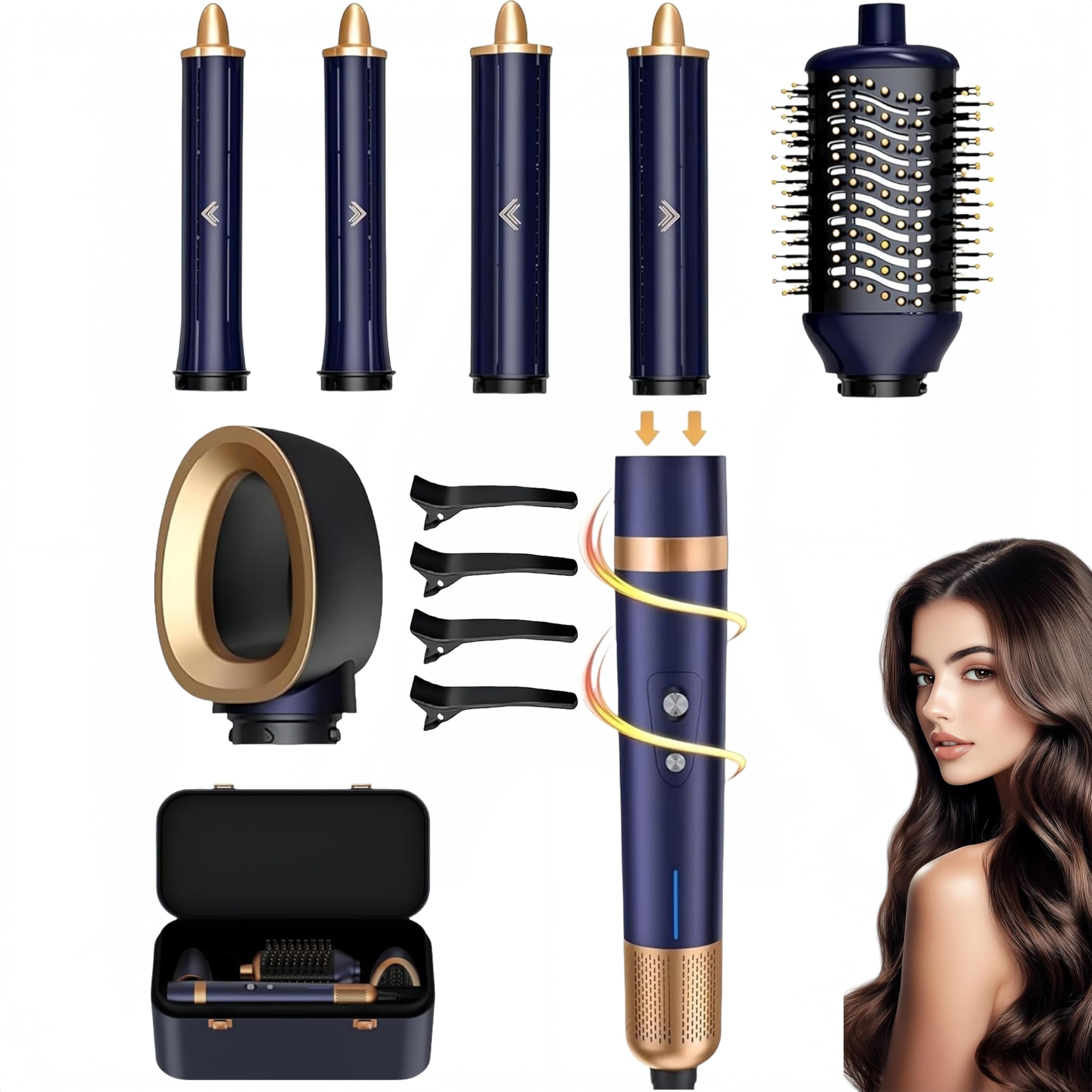 Air Styler e Asciugacapelli 6 in 1 con Air Arricciacapelli e Spazzola Asciugacapelli, Spazzola Lisciante per Capelli Ricci, Voluminosi o Lisciati con Cura Ionica (Blu)