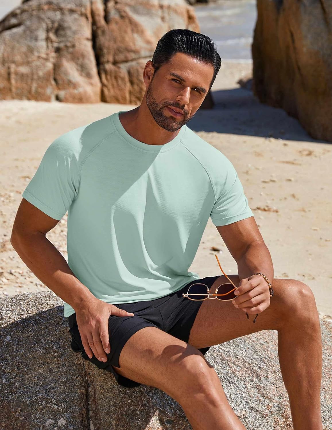 COOFANDY Mens Swim Shirt Short Sleeve UPF 50+ Sun Protection Shirt Rah Guard Athletic Quick Dry T Shirts - Image 3