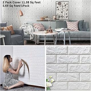 2 Pezzi Arthome 3D Carta da Parati Mattoni Bianco ,Pannelli Decorativi 3D per Parete,Parete Decorativo Impermeabile DIY per Cucina, Salone, Ufficio(copre 1.06 m²)