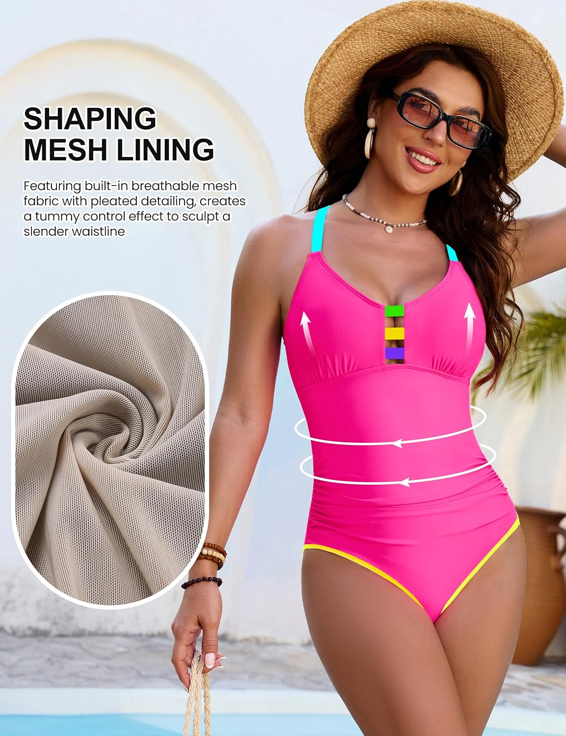 Blooming Jelly Womens Bathing Suit Tummy Control One Piece Swimsuit Sporty Swim Suits 2026 Neon Color Block Swimwear - Image 5