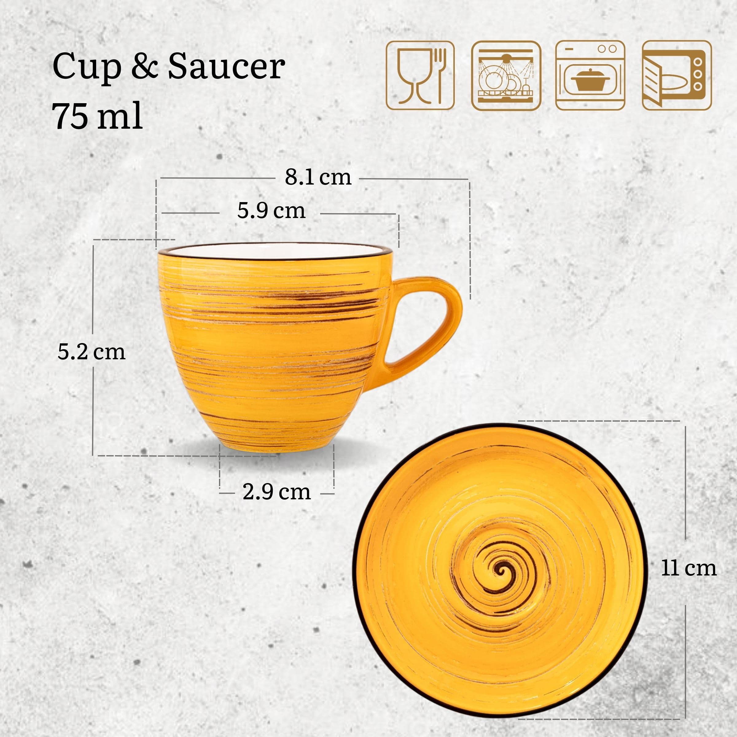Wilmax | Spiral Espressobecher mit Untertassen | 6er Set | 75 ml | Becher aus Porzellan | Espressotassen | Teetassen | Kaffeetassen | Kaffeeservice 6 Personen