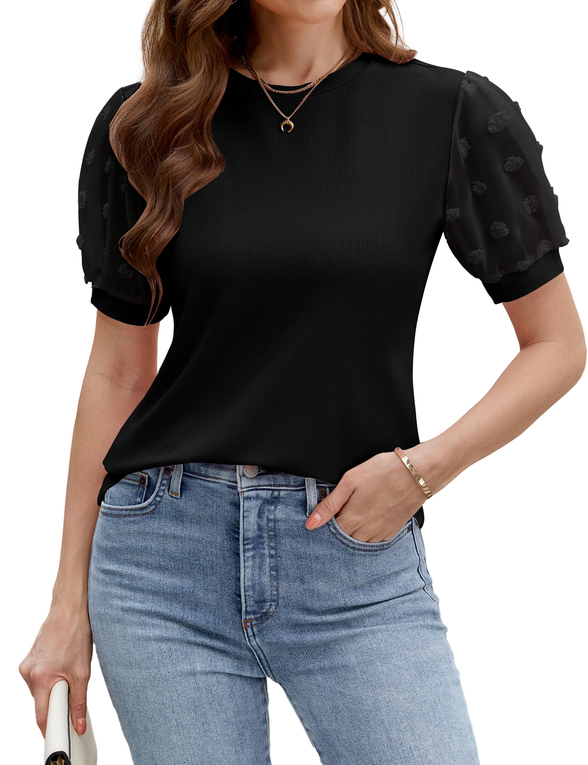 Blooming Jelly Womens Short Sleeve Blouse Business Casual Dressy Tops Ribbed Summer Stylish Work Shirts