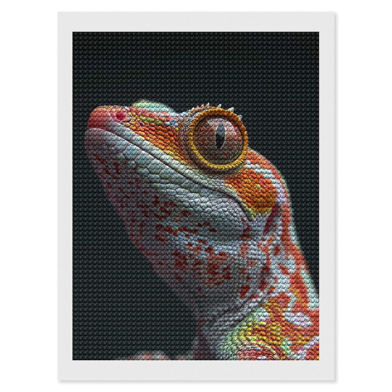 Junmoney Gecko Diamond Painting Set 12"x16", Stress Relief Craft, Easy to Enjoy, Vintage Style Decor, Festive Craft Gift