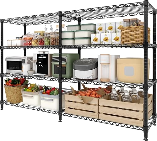 Miniatura 10 de Estantería de almacenamiento de 4 niveles, estantes de metal de 70.8 pulgadas de ancho, estantes de despensa en forma de L de 59 pulgadas de alto,