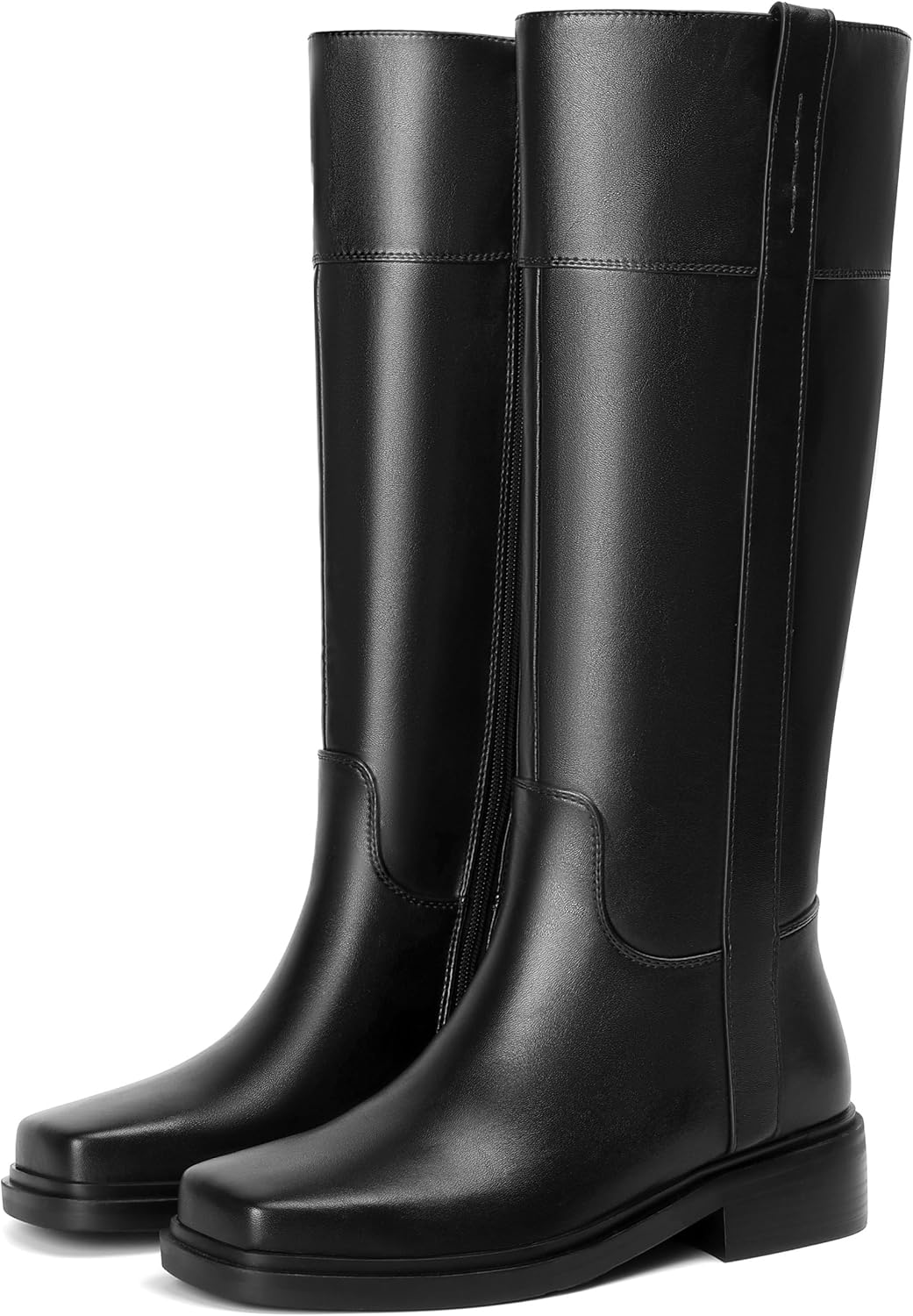 vivianly Women's Knee High Boots Zipper Square Toe Trendy Low Chunky Heels Boots - Image 7