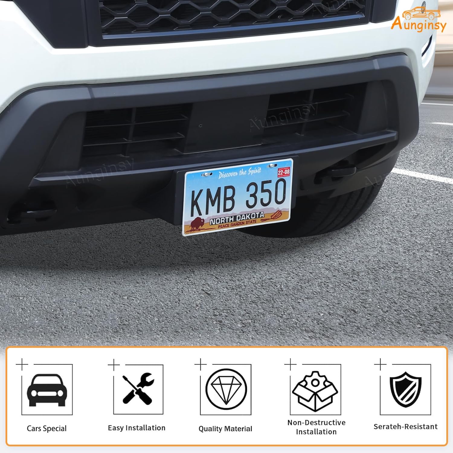 Aunginsy Car Front License Plate Frame Bracket Compatible with Nissan Frontier 2022-2025 2026, ABS Front Bumper License Plate Tag Holder Mounting Mount Adapter Replacement Part #962109BU0A Accessories