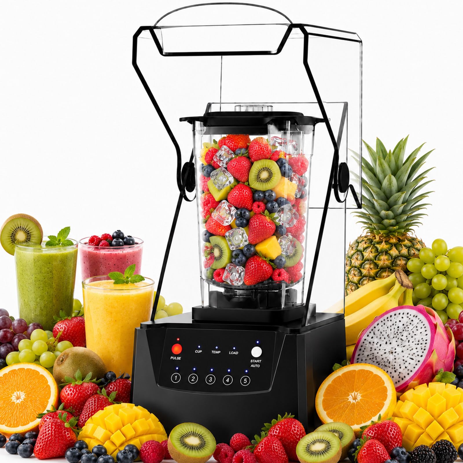 Komercyjny Blender do Napojów, 2200W, 17 000 obr./min, 2L, Osłona | Gładsze Napoje z Komercyjnym Blenderem Kielichowym i Mikserem do Smoothie dla Kawiarni, Barów, Restauracji, Hoteli i Cukierni