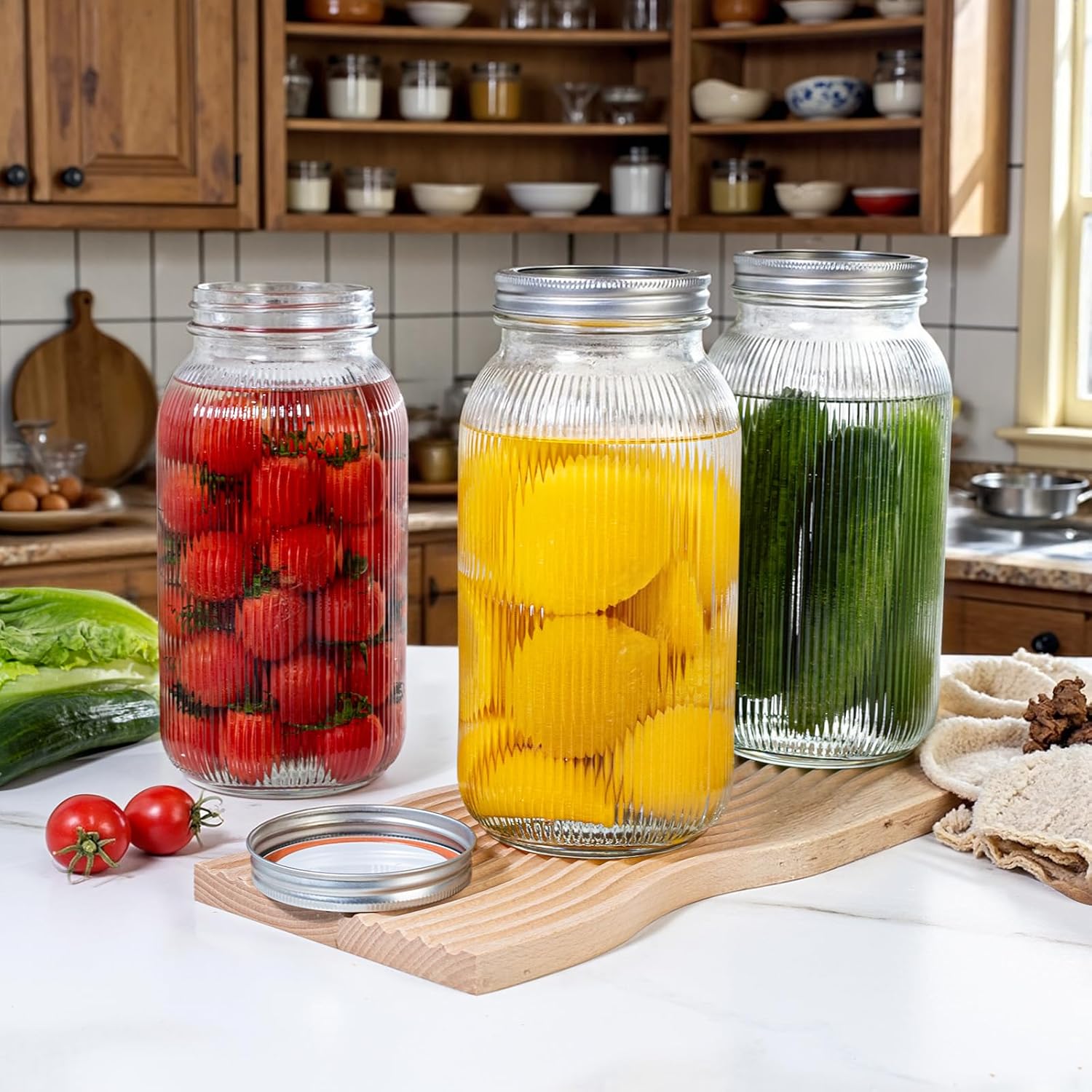 WELLIFE 64 OZ Mason Jars, 6 Pack Wide Mouth Mason Jars for Pickling, Canning, Fermenting and Food Storage, Microwave & Dishwasher Safe