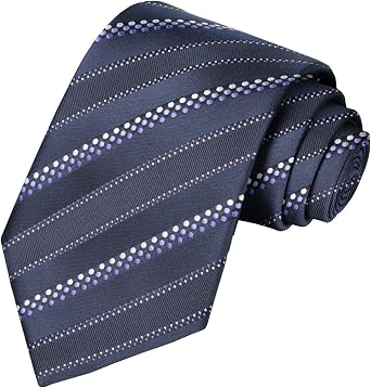 KissTies Mens Tie Striped Satin Necktie Wedding Ties + Gift Box, Navy Blue