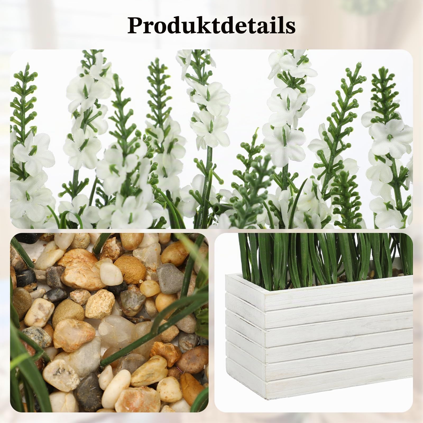 Oairse Kunstblumen Lavendel im Holztopf Kunstmagnolienblüten Kunststoff Lavendel Blumendekoration für ie Heimdekoration Hochzeitsarrangements Wohnzimmer Tischdekoration