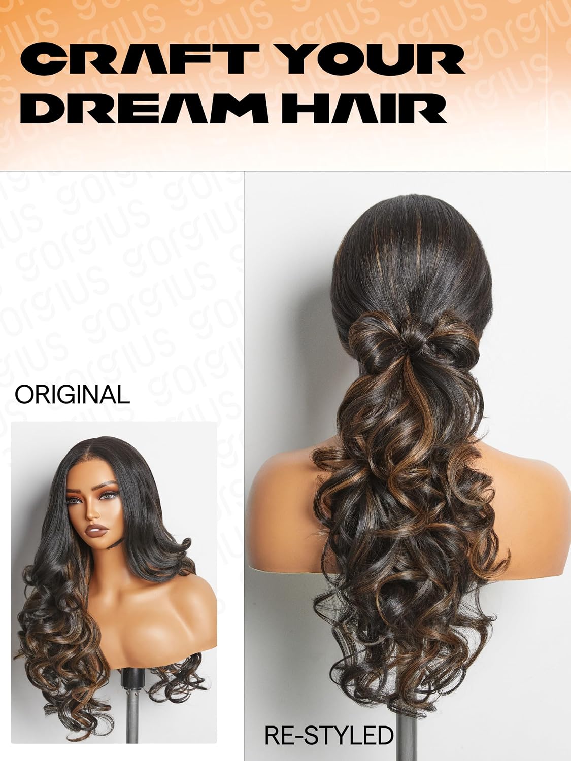 GORGIUS Brown Highlight Loose Body Wave Lace Front Wig Pre Cut Glueless Synthetic Wig Pre Plucked Pre Bleached Middle Part Closure Wig For Women Natural Hairline 24 Inch