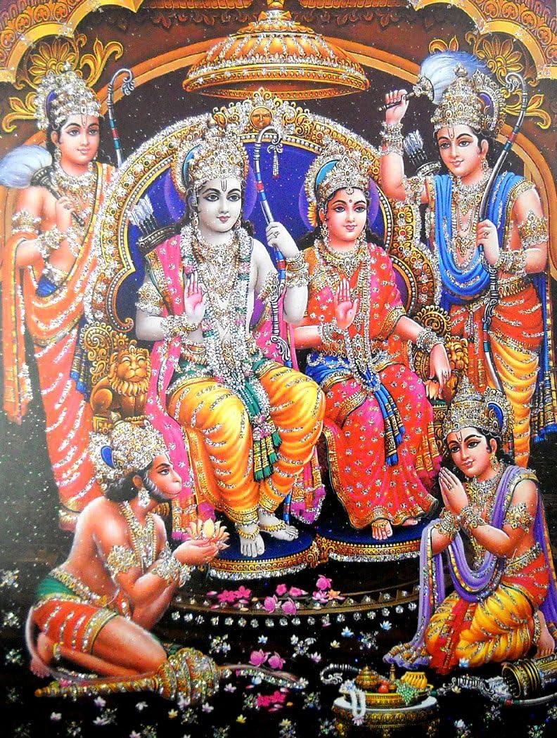 crafts of india best of indian crafts store Ram Darbar Poster with Glitter-reprint on paper-(20X16 inches)