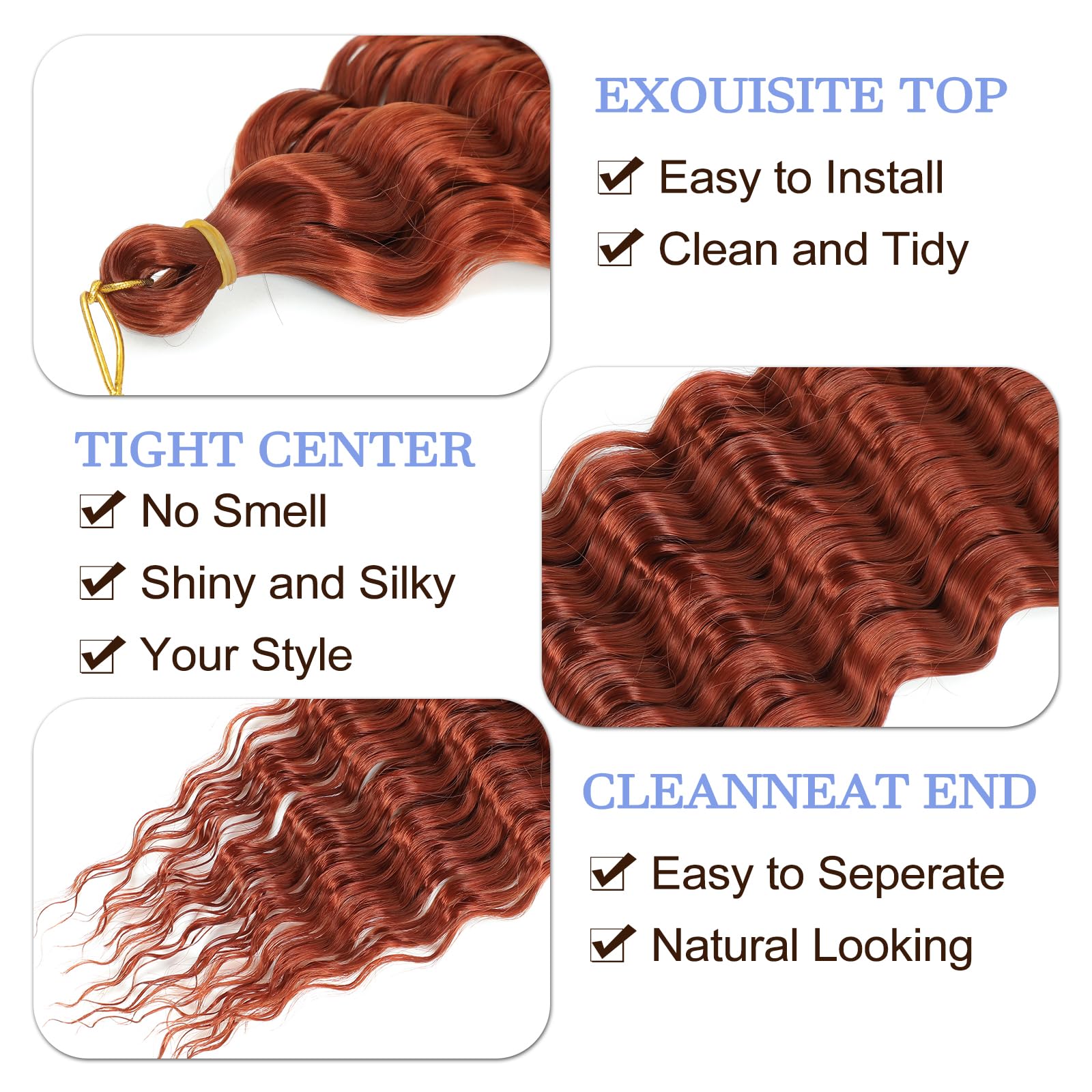 MLETULIPS Ocean Wave Crochet Hair Extensions Deep Wave Braiding Crochet Hair Soft Synthetic Curly Braiding Crochet Hair for Black Women (350# - Image 3