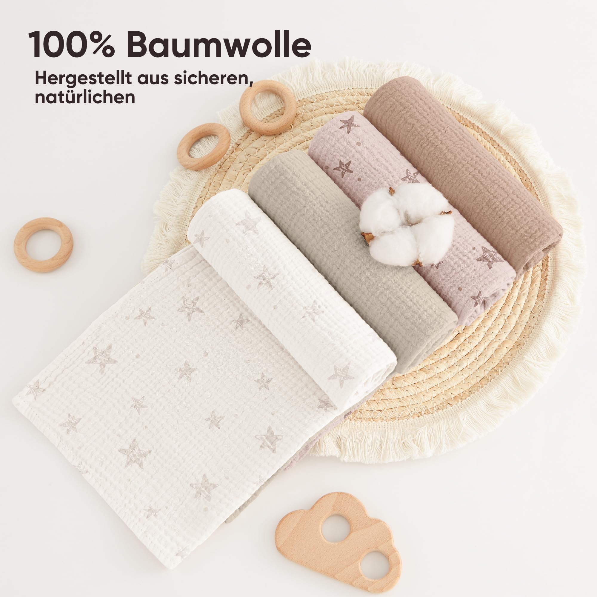 bearmoss Bambino in Mussola Per Neonati Set 4 Pezzi 60x60CM, 100% cotone Super Morbido Assorbente in Mussola A Grana Per Neonati Per Bambine E Ragazzi(Stampa rosa)
