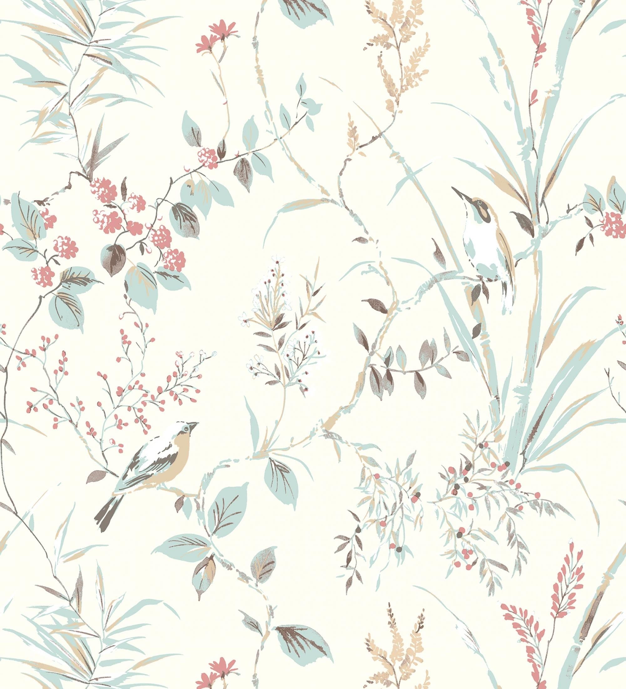 GAULAN 681950 - Papel pintado de ramas flores y pájaros estilo romántico para pared salón dormitorio pasillo comedor - Rollo de 10 m x 0,53 m