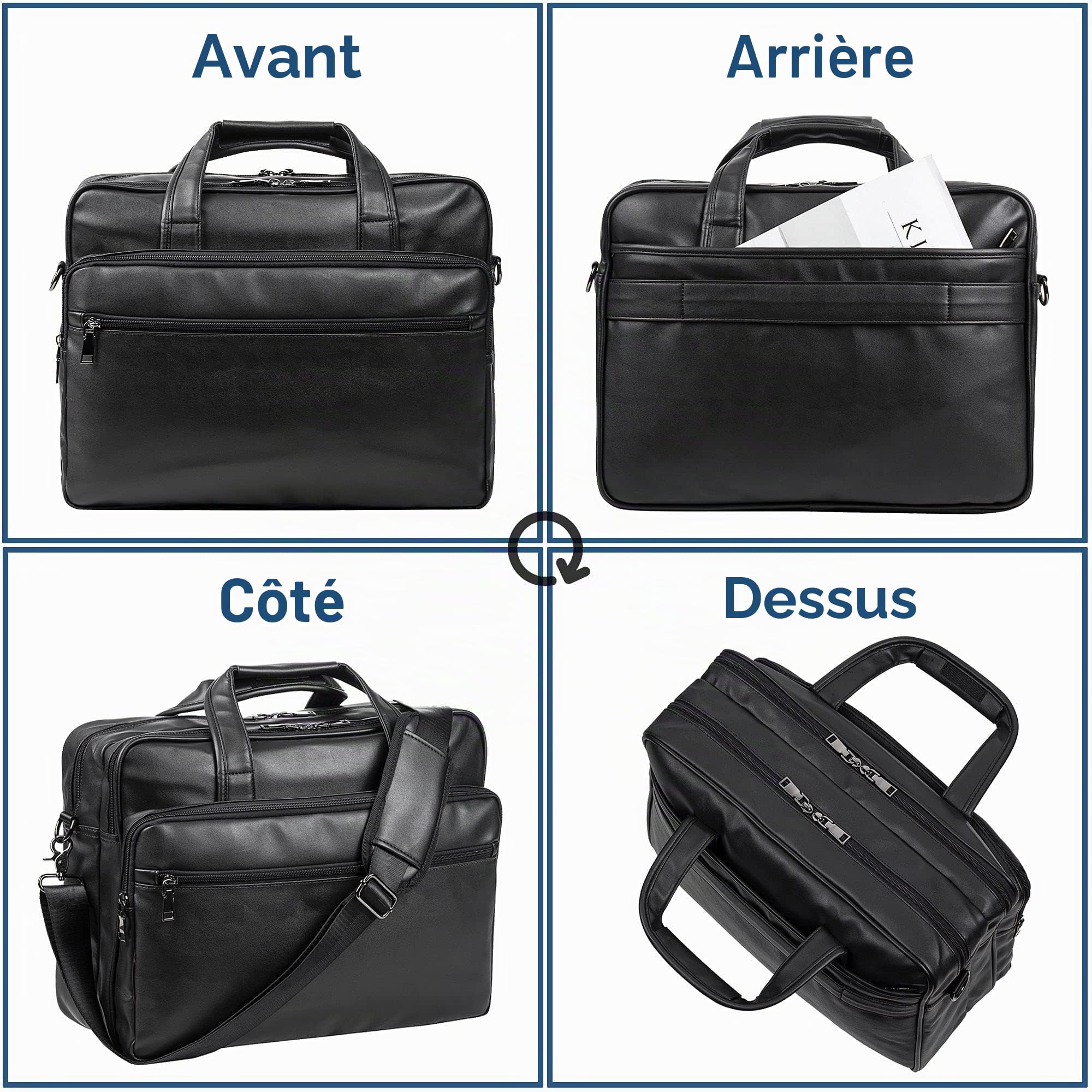 seyfocnia Sac pour ordinateur portable en cuir, pour hommes 15,6 pouces 17,3 pouces, messager, sacoche d'affaires, sac à main, sac à bandoulière