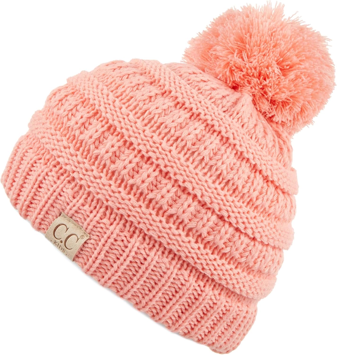 C.C Kids Beanie Ages 2-5 Warm Chunky Stretchy Knit Slouch Beanie Skull Kids Hat with Pom - Image 2