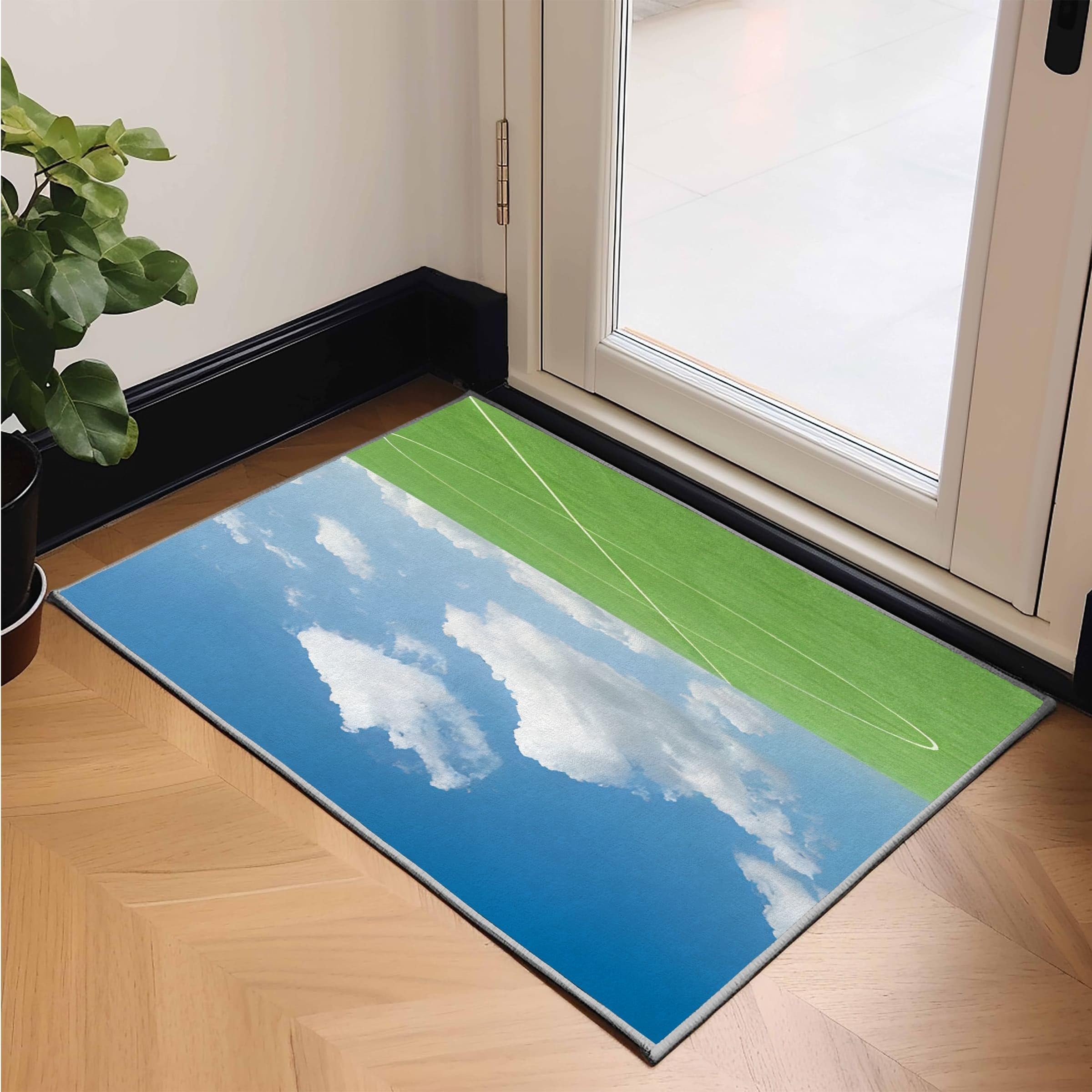 Teppich Quadratisch 150x150 FußBallfeld Teppich Kurzflor Waschbar in Waschmaschine FußBall Teppich Gegend rutschfest Dünn Saugfähig für Wohnzimmer Schlafzimmer Küchen