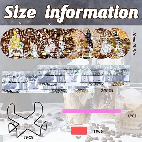 Miniatura 2 de XEFINAL 8 posavasos de pintura de diamantes de gnomos de café posavasos de arte de diamantes con soporte de hierro kits de posavasos de pintura de