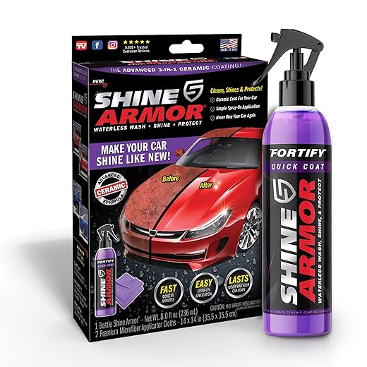SHINE ARMOR Ceramic Coating Fortify Quick Coat Car Wax Polish Spray Waterless Wash & Wax Hydrophobic Top Coat Polish & Polymer Paint Sealant Detail Protection 8 Fl Oz