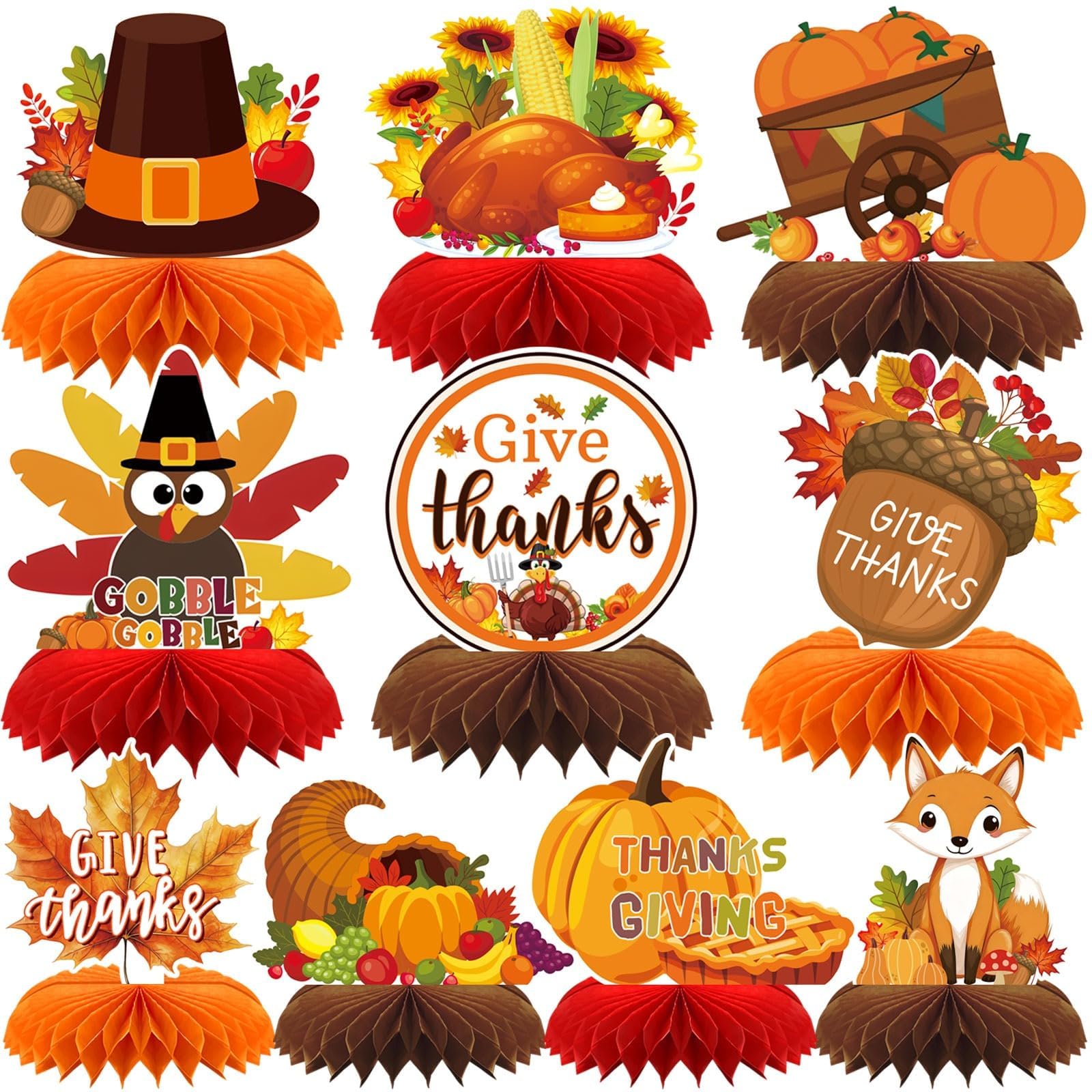 10 Pcs Thanksgiving Centerpiece，Fall Table Honeycomb Decorations Fall Centerpiece Table Decorations for Autumn Thanksgiving Birthday Party Classroom Table Decor Supplies — image 1