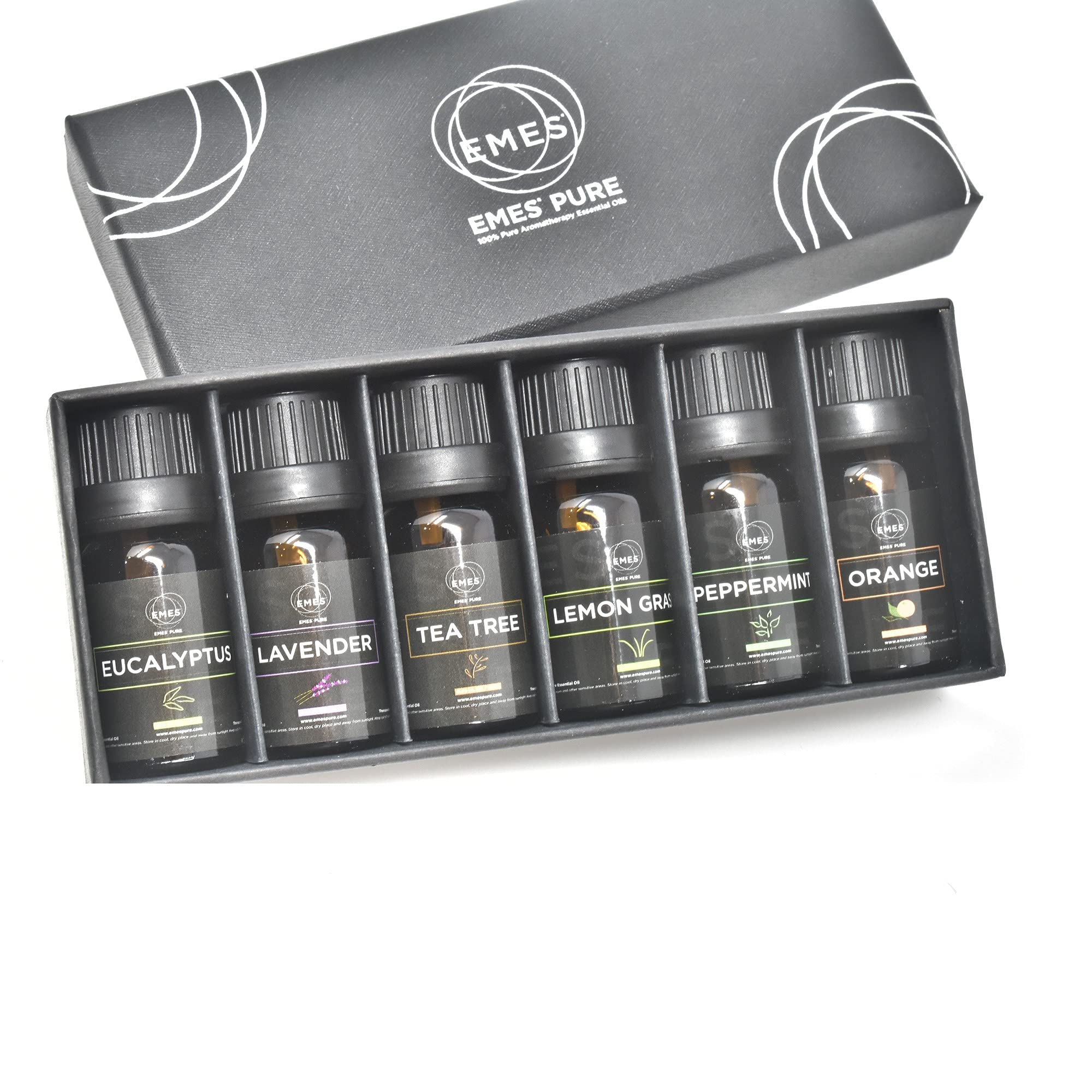 EMES Pure Essential Oil Gift Set | Natural Therapeutic Grade Oils for Diffuser, Skin Care, Massage, Home Fragrance, Humidifier, Aromatherapy | Proudly Made in The USA | 6 Pack